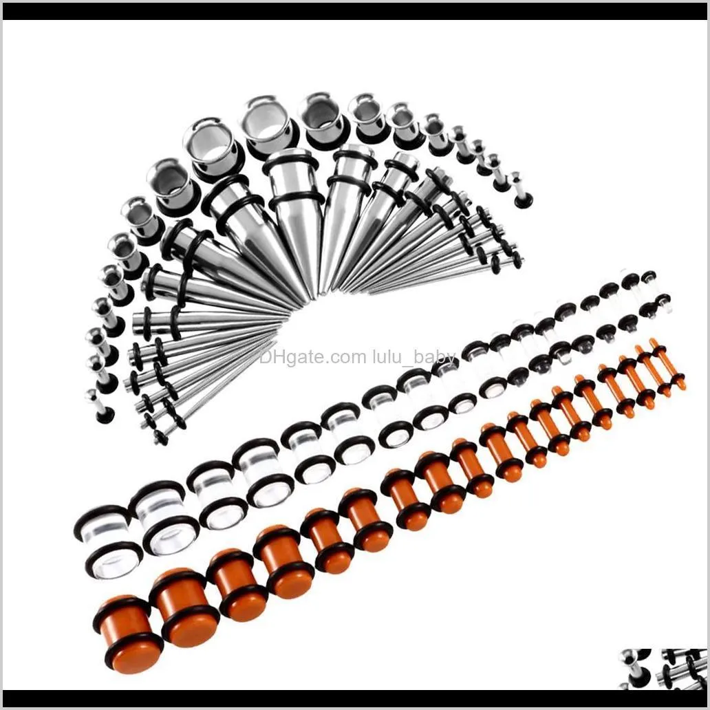 72pcs acrylic plugs stainless steel tapers 14g-00g ear stretching piercing kits