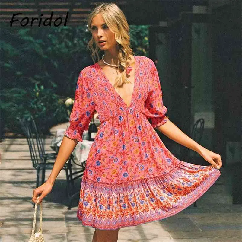 Элегантное цветочное печать летнее платье кружева с бензорчатым солнцем платье пляж boho mini платье повседневная мода vestidos mujer 210415