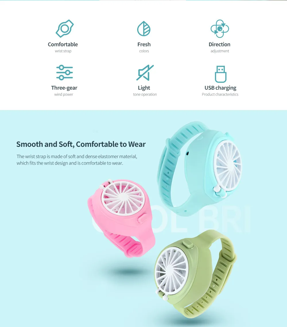 Mini USB Charging Watch Fan Smooth and Soft, Comfortable to Wear
