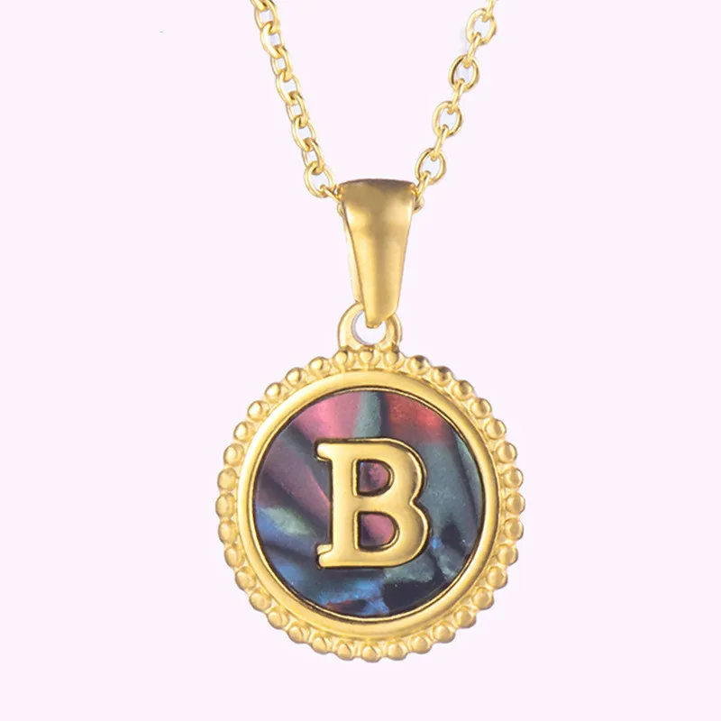 Acier inoxydable or 26 lettres initiales majuscules A-Z Alphabet pendentif animaux coquillages colorés nom personnalisé breloque chaîne ronde personnalisée pour dame femmes