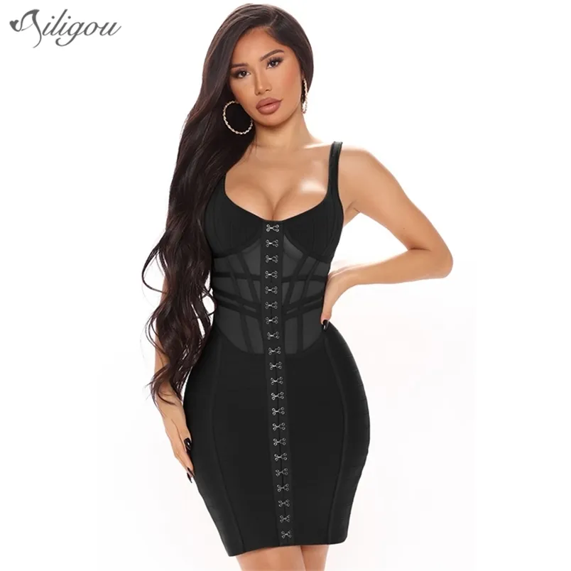 Summer Black Bandage Dress Ladies Fashion Sleeveless Halter Sexy Bodycon Celebrity Party 210525