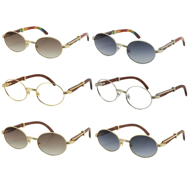 여성 또는 남성을위한 도매 공작 나무 선글라스 나무 금 금속 라운드 원래 안경 고품질 렌즈 다이아몬드