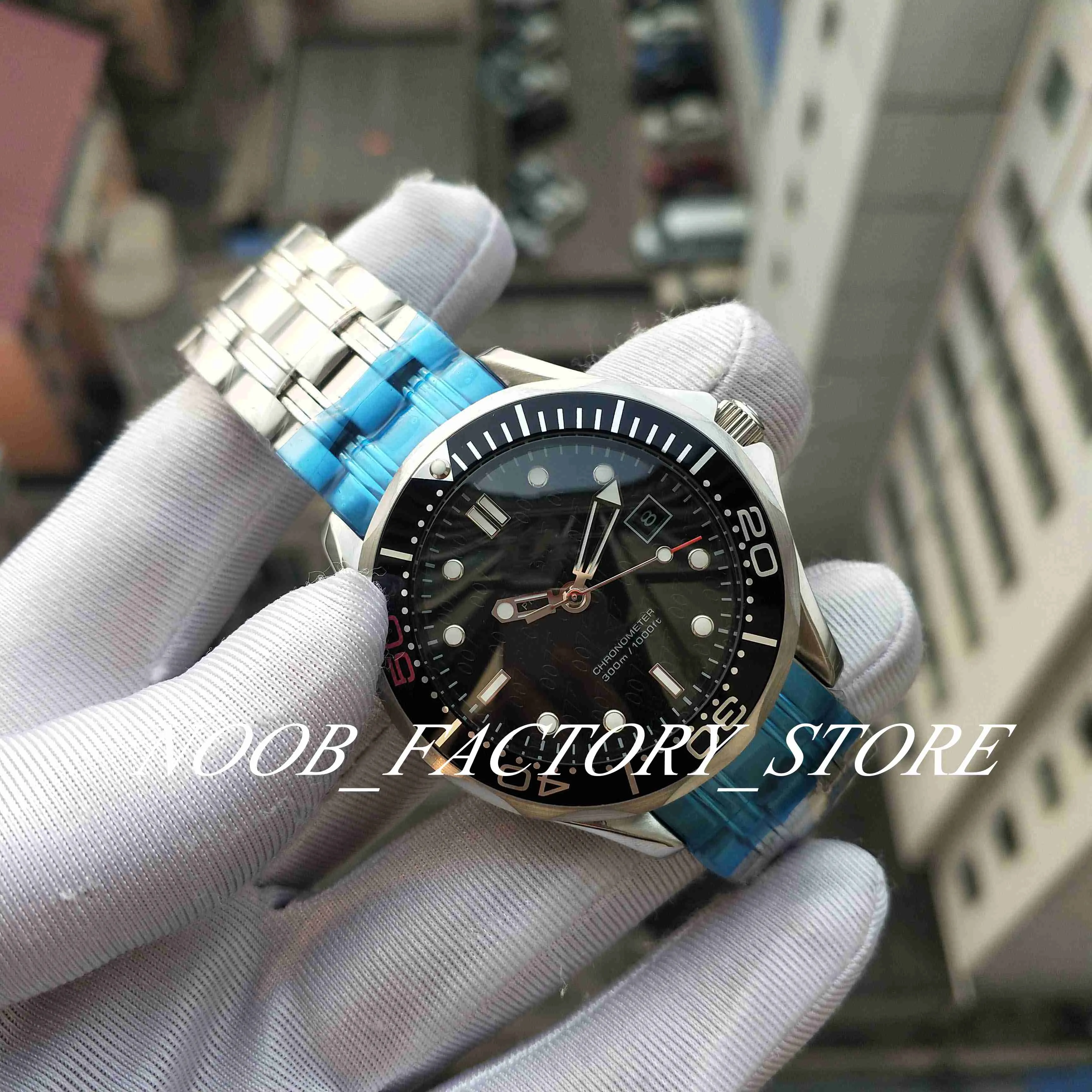 New Super Factory sells watches Pographs Quality 300M Watch 007 Black dial 2813 Automatic Movement Bullet Back Full Steel Mens 2426