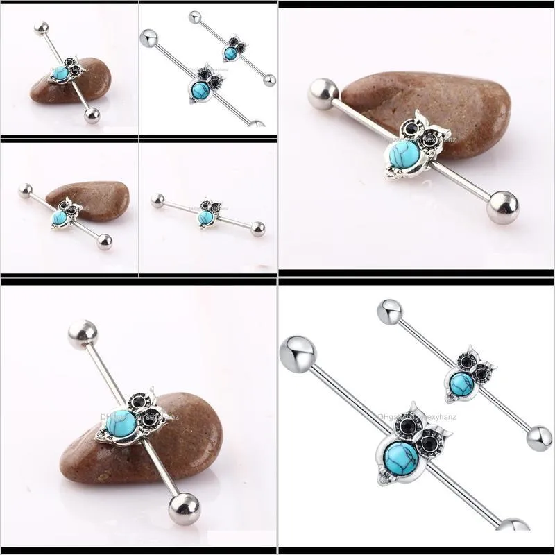 owl industrial barbell piercing cartilage stainless steel 14g 38mm tragus earring sexy body jewelry men women 20pcs