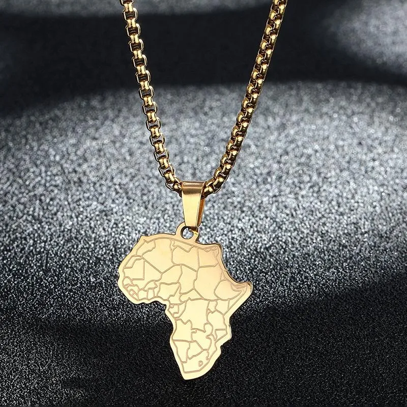 Colares pendentes Metal Gold Gold African Mapa Colar para joias de jóias aço inoxidável Africa County Pendom Women Party Gift