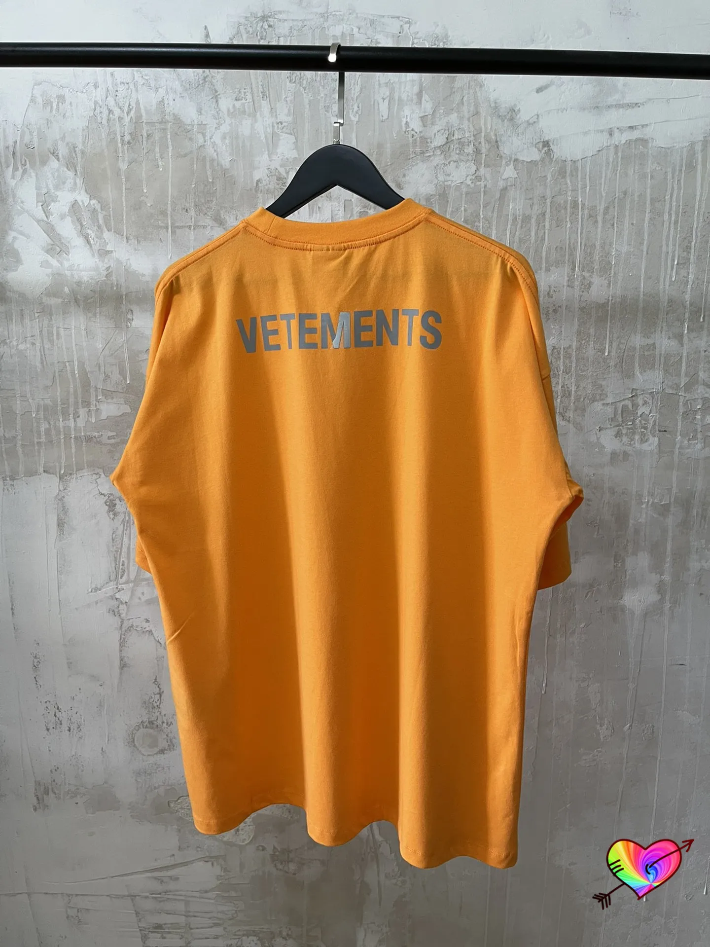Casual Print Orange T-shirt Men Women High Quality Reflective Fonts Tee Oversize Tops Thick Fabric