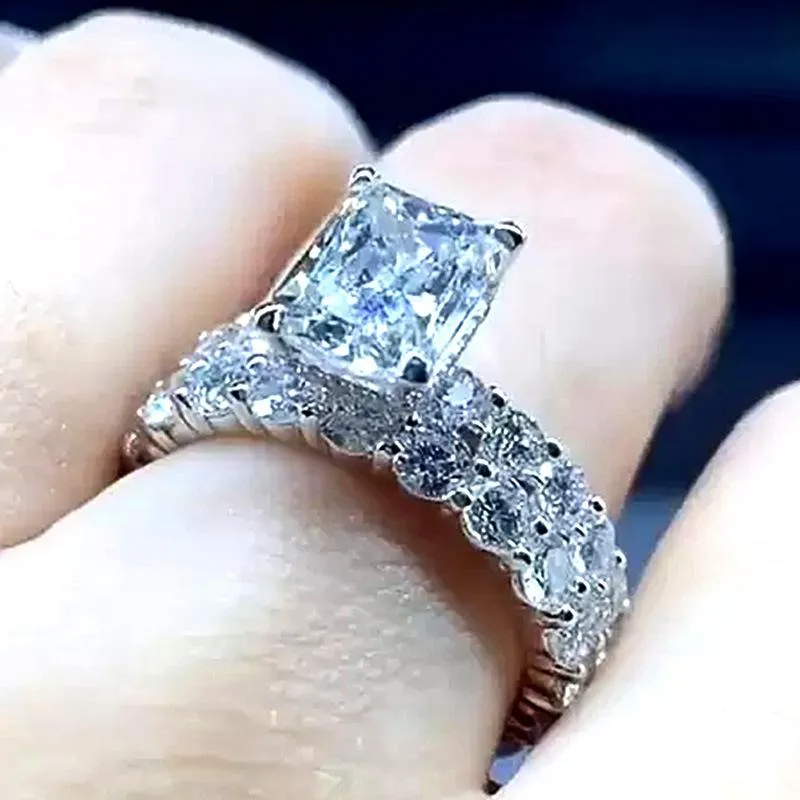 Anillos de boda de moda de doble fila de piedra CZ para mujer, ajuste de punta elegante, circonita cúbica cuadrada para mujer, joyería de fiesta