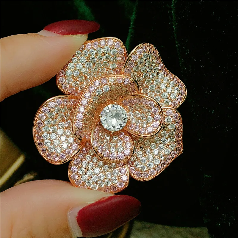 Spille vintage per donna argento zirconi cubici strass design floreale temperamento gioielli spilla regalo di San Valentino