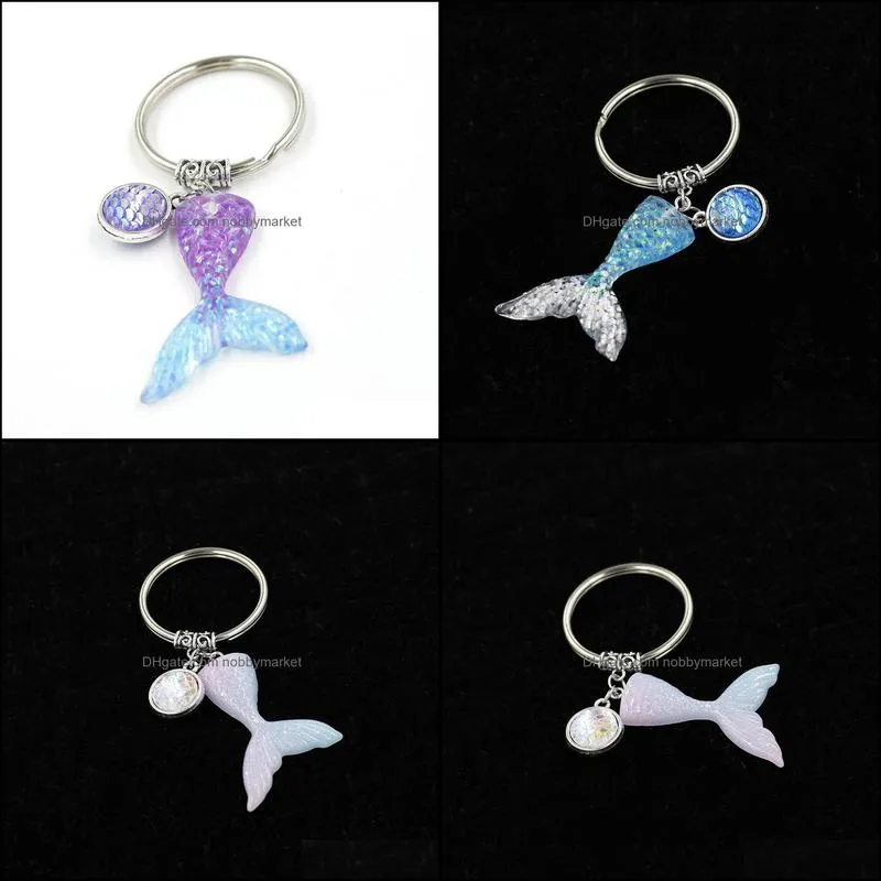 Fashion Drusy Druzy Key Rings Mermaid Scale fishtail keychain Fish Scale Shimmery Key Chain For Women Lady Jewelry