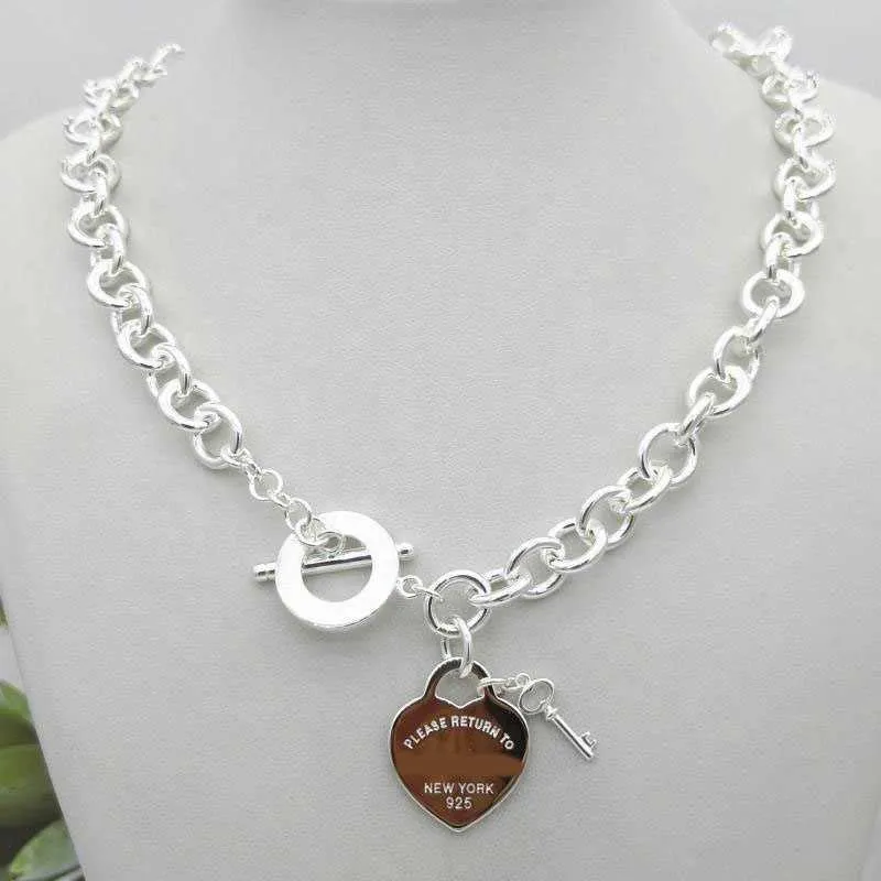 Ism Classic Design Women's Tf Style Chain Necklace S Sterling Sier Key Heart Love Egg Brand Pendant Charm Nec