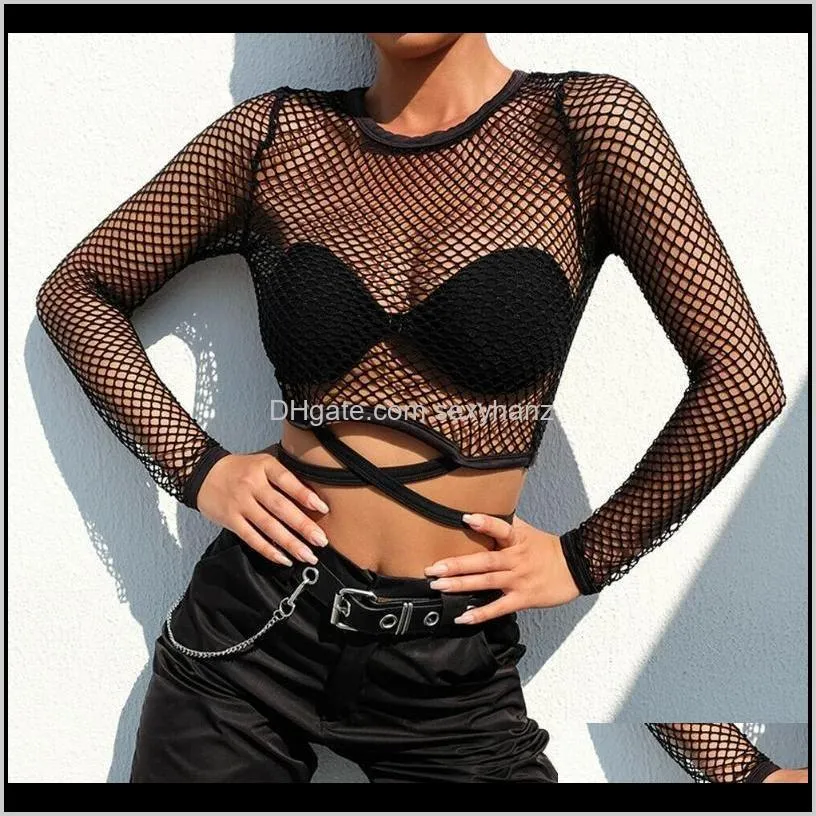 women sheer mesh crop top bandage fish net vest see through tank elegant party club streetwear ladies beachwear bcqx#