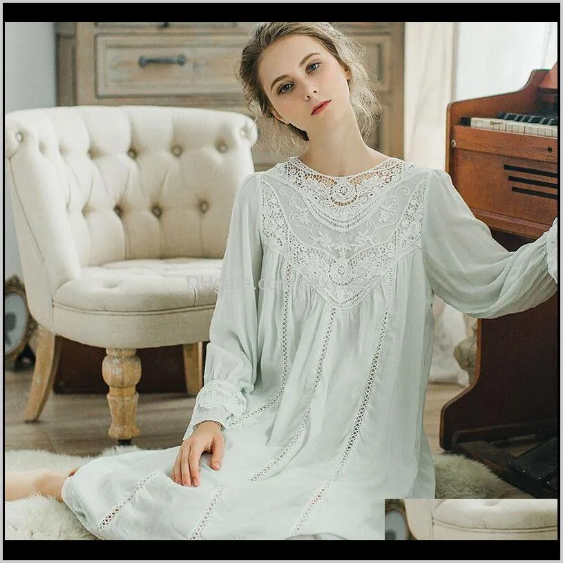 cfyh new autumn winter sleepwear solid ladies dresses princess long sleeve nighties modal lace indoor clothing sexy nightgowns1