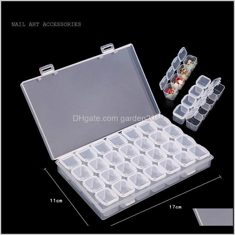 Boîtes Bacs 28 Slots Nail Art Boîte De Rangement En Plastique Transparent Vitrine Organisateur Titulaire Pour Strass Perles Bague Boucles D'oreilles E2S Bb Steay