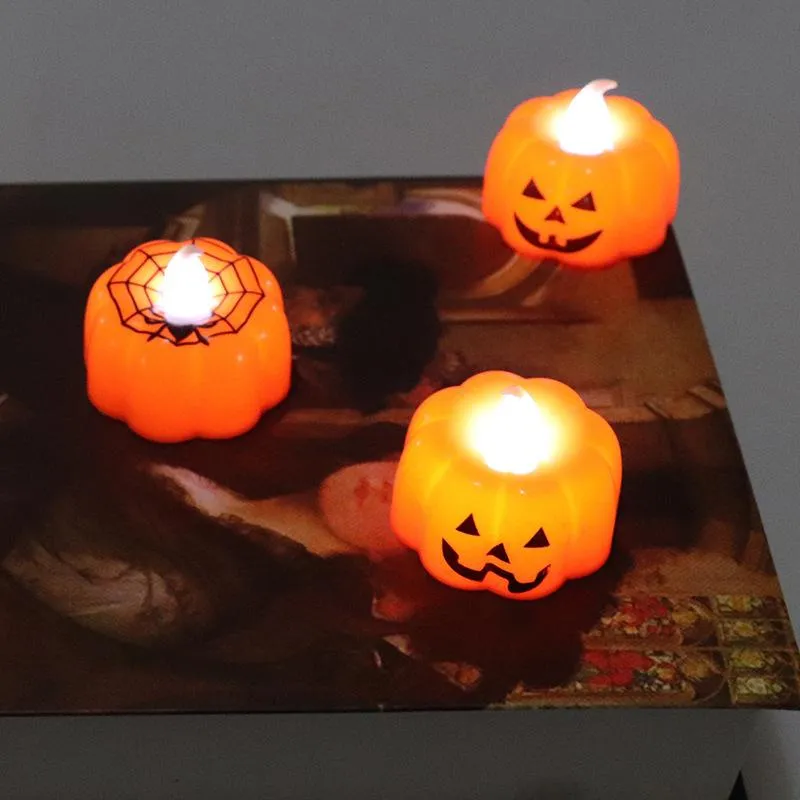 Halloween Spider Pumpkin Shaped Candle Lamp Plastic LED Electric Flameless Pumpkins Candles Light Hallowmas Party Decoration BH4906 TYJ
