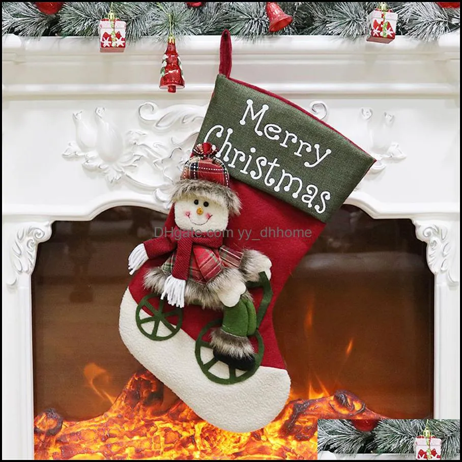 Big Christmas Stocking 18`` Xmas Stockings Christmas Character Santa Snowman Reindeer 3D Plush Stocking Xmas Tree Decorations JK1910