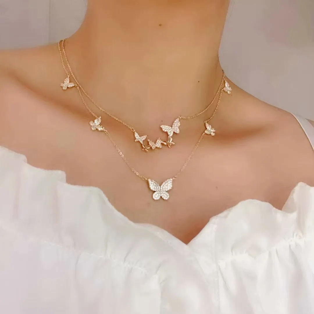 Cubic zircon fjäril pendantnecklaces för kvinnor känsliga smycken 14k guldpläterade kedjan choker halsband