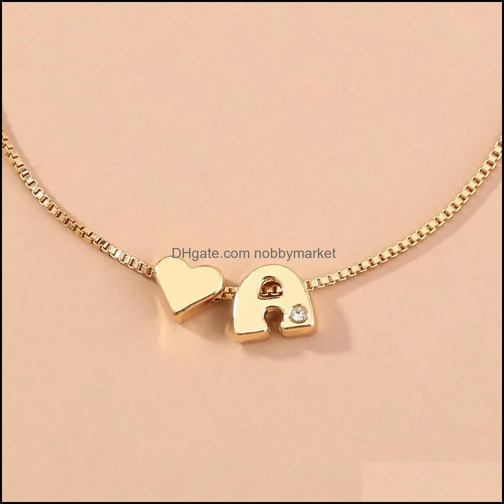 Fashion 26 Initial letters bracelets For Women Gold Love Heart crystal Alphabet Charm Box chains Bangle adjustable Jewelry Gift