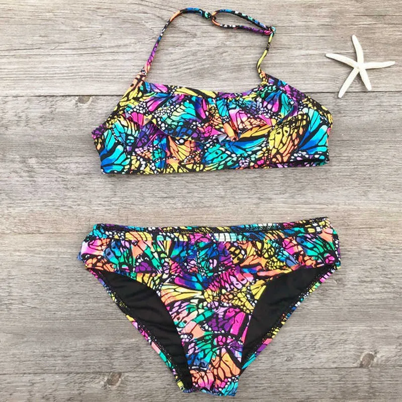 Meninas nadam de duas peças ternos biquínis impressão com flor biquíni conjunto de maiô crianças swimwear crianças roupas de banho de banho