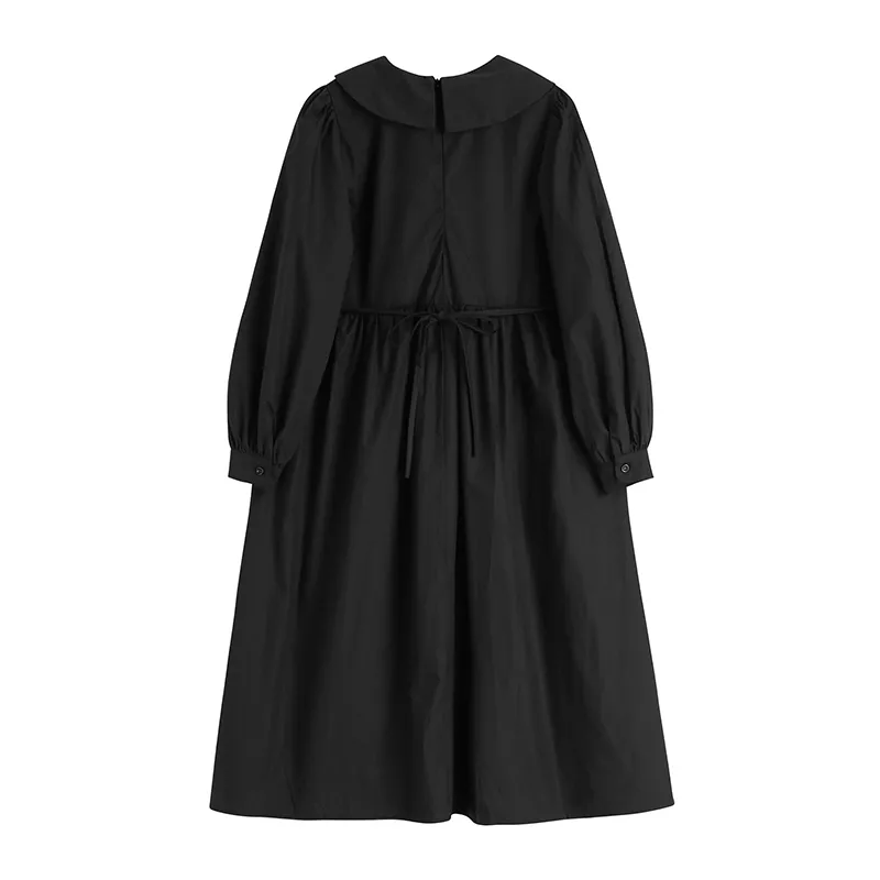 black long sleeve dress with white peter pan collar Black Sheath Dress, Peter Pan Collar, Midi Office Wear Presentation dress Modern Midi dress Three quarter sleeve dress