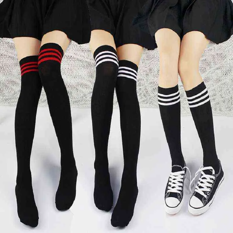 Striped Stockings Women Sexy Thigh High Nylon Long Socks Thick Over Knee Socks Sexy Lingerie Y1119