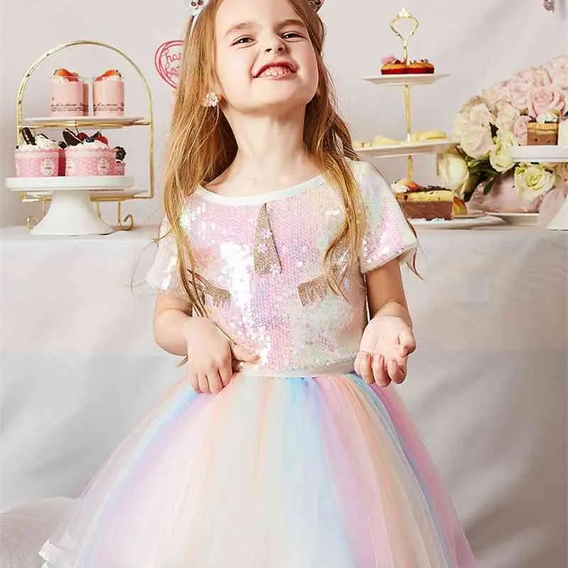 Ins Girls Sequined Clothing Set for Kids Chilldren Unicorn Cartoon Boutique Tops and Skirt 2pcs Oputfit Children 210529