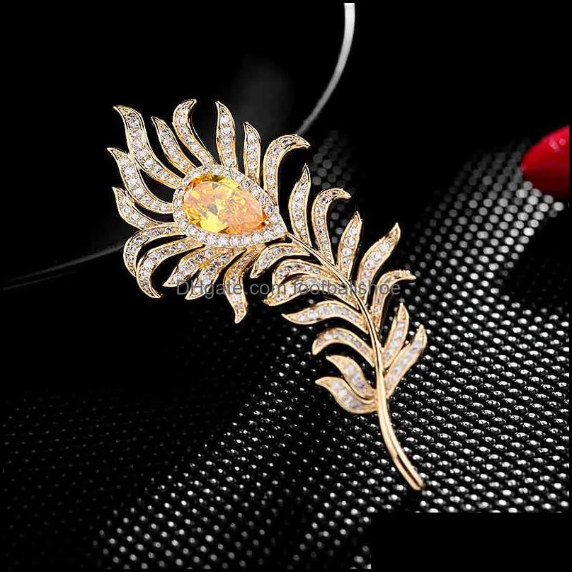 Factory Outlet Brooch Japan and South Korea elegant temperament zircon inlaid feather high-grade fashion sweater suit br