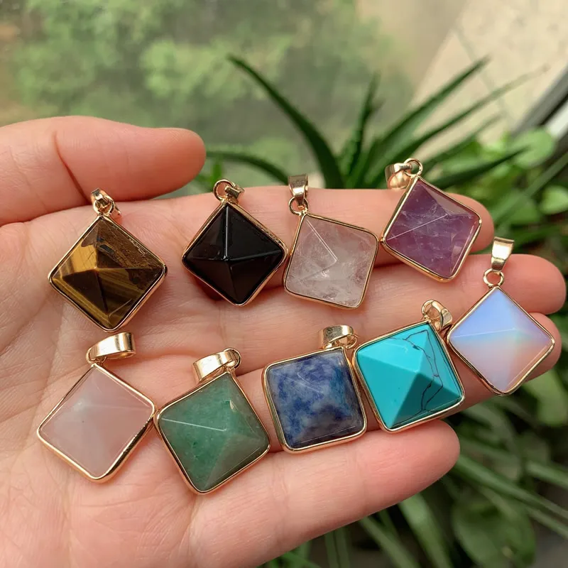 Reiki Healing Jewelry Natural Stone Pendant Quartz Pendulum Lapis Opal Pink Crystal Pyramid Pendants DIY Earrings Necklaces Women