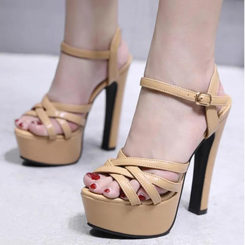 Sandals 14 Cm Large Size 34-40 Platform High Heel Sexy Ankle Strap Open Toe Party Dress Women's Shoes Plus 2021