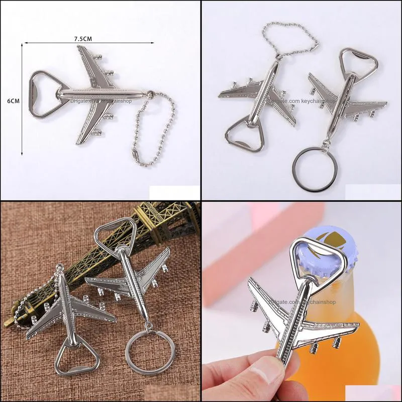 Free DHL Plane Bottle Opener Keychain Portable Sliver Airplane Beer Bottle Opener Key Ring Car Keyring Bar Tool High End Business Gift