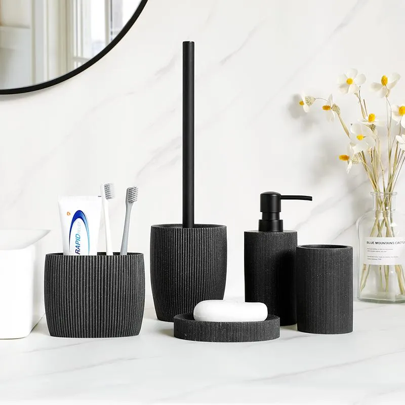 Conjunto De Accesorios De Baño Conjunto De Accesorios De Baño Negro  Dispensador De Jabón Soporte De Cepillo De Cepillo De Dientes Taza De Plato  De Plato Bucal Taza 5/4/3/Gratis De 50,71 €