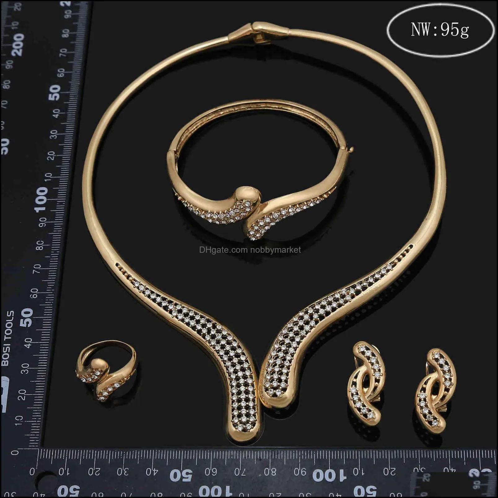 Brand Bracelet Earring & Necklace New fashion arc Circle diamond jewelry set earring bracelet accessories four piece