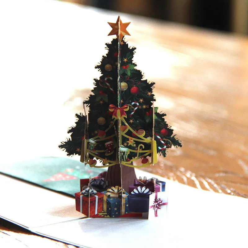 Wholesale Christmas Pop-up Greeting Card 3D Stereo Xmas Tree Handmade Postcard Creative Blessing Cards New Year Anniversary Gift