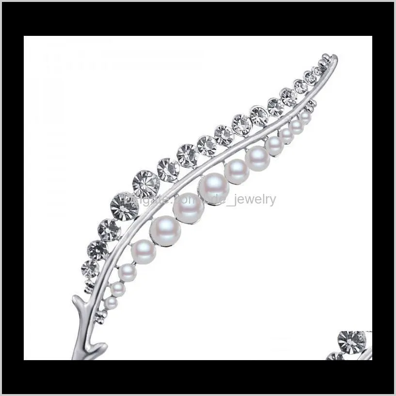 wholesale new fashion simulated-pearl jewelry luxurious silver plated pin rhinestone begonia leaves dff0622