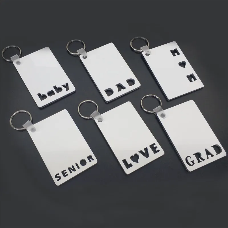 Sublimatie Sleutelhanger Party Gunst Love Grad Dad Mom Senior Sleutelhanger Creatieve DIY Gift Lege MDF Sleutelhangers DHL