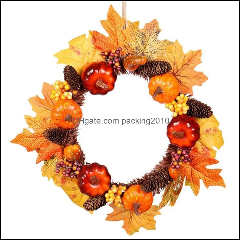 Decorative Flowers & Wreaths 1PC Halloween Pumpkin Wreath 40cm/35cm Home Decor Maple Autumn Festival Door Hanging 0912#30