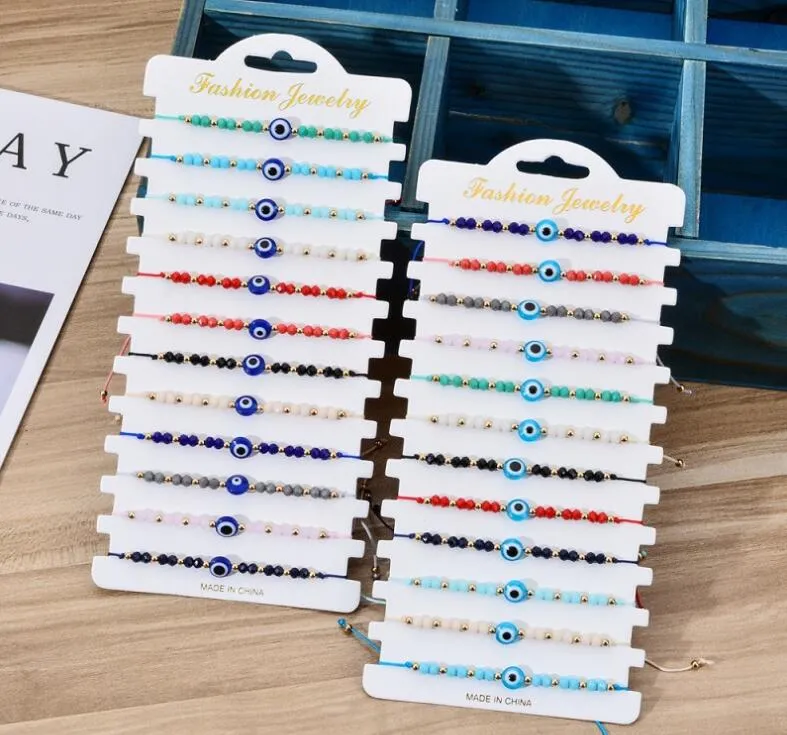 12 pièces/ensemble turquie bleu mauvais œil Bracelet femmes à la main corde chaîne cristal perles Bracelets pour fille fête bijoux cadeau en gros