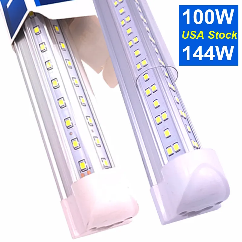 4FT 8FT 144W Dubbelsidan 4 rader LED-rörlampor V-formade integrerade ljusarmaturer SMD2835 Ultra Light Cold White 6500K AC110V AC120V AC277V Arbetslampa