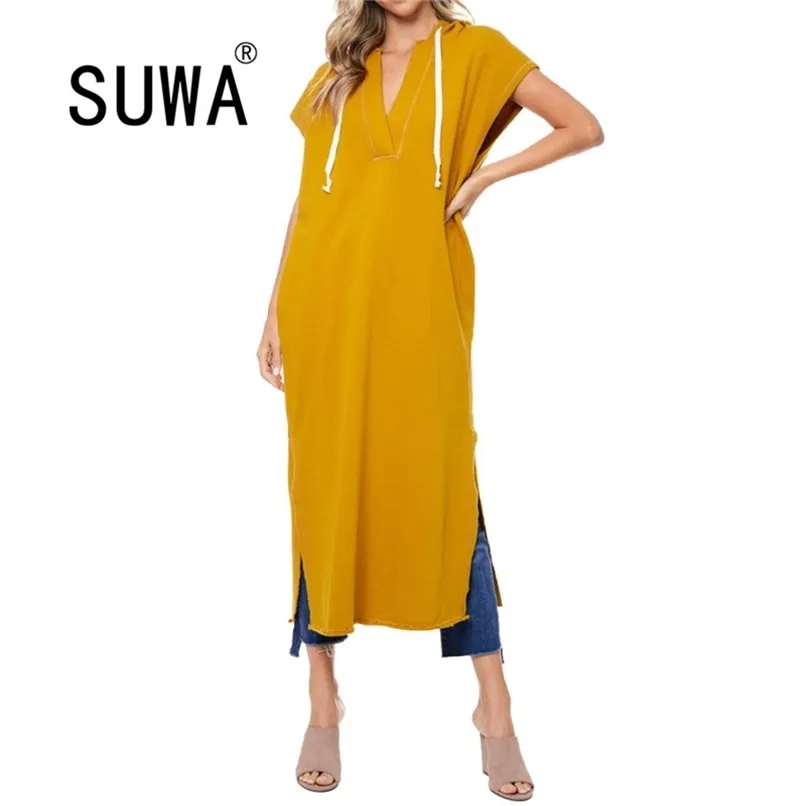 Tout jaune dos évider à la mode Chic femme robe été Cool fille Streetwear Vintage décontracté Midi robes en gros 210525