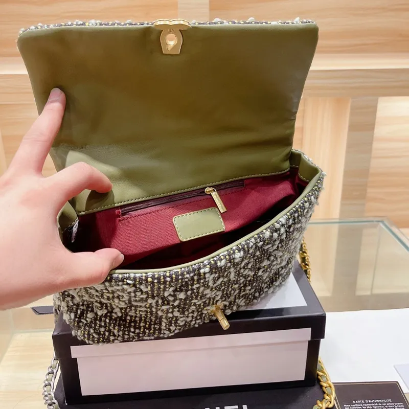 19 Series Luxury Big Brand Bag Genuine Woolen Fashion Shoulder Bags Golden Chain Stone Women`s Wallet Cross Body Fanny Pack with Original France Designer Box m1