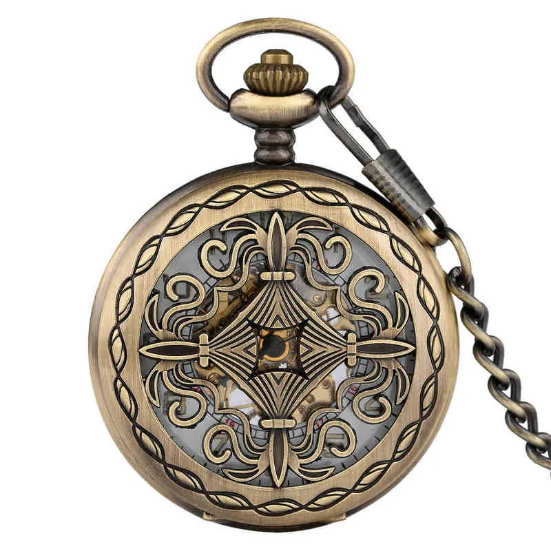 Retro Hollow Case Zegarek Kieszeniowy Szkielet Steampunk Design Mechaniczny Naszyjnik Zegar Z Łańcuchowym Prezentem Dla Mężczyzn Kobiety Zak Horloge