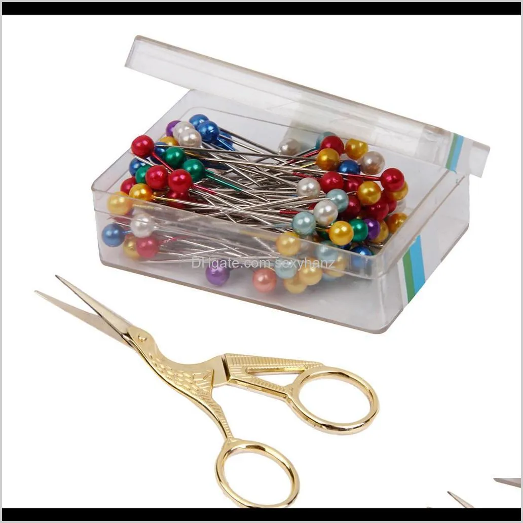 80pcs colorful pearl head dressmaking sewing pins & 1pc vintage sissor craft