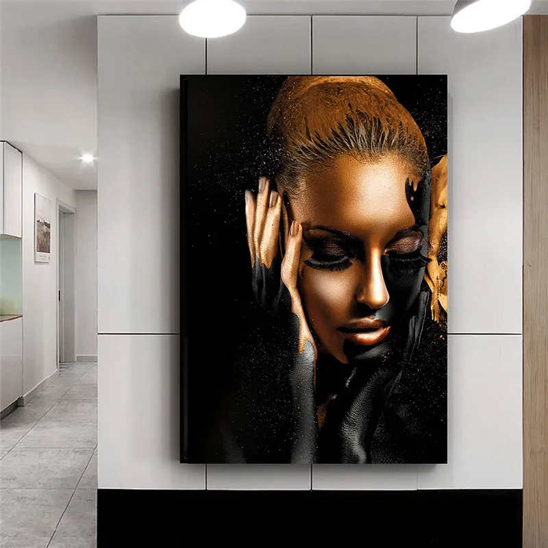 Stampa Su Tela Afroamericana Ragazza Nera - Quadro Moderno Grigio E Rosa Per Arredo Bagno E Soggiorno