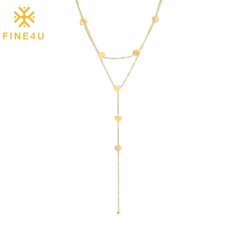 Pendentif Colliers FINE4U N905 Dainty Layered Initial Choker Main Or Couleur Minuscule Coeur Collier Minimaliste Bijoux Cadeau