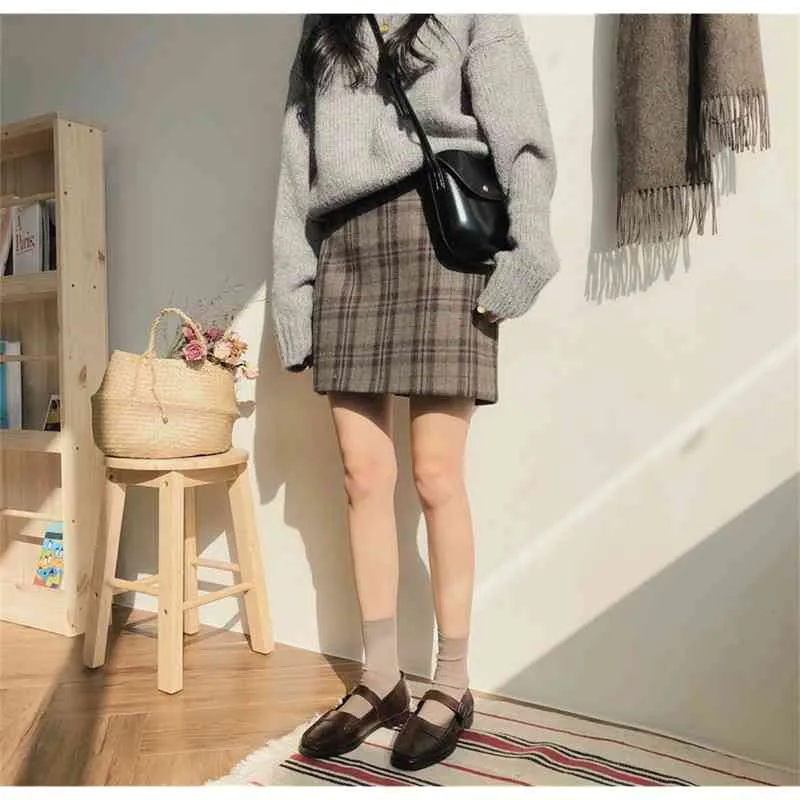 Plus Size Harajuku Mini Skirt Korean short Women Zipper High Waist School Girl Plaid vintage Autumn 210423