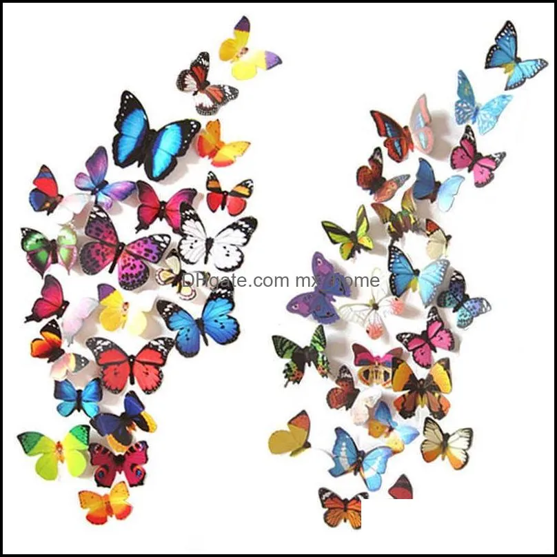Wall Stickers 12pcs/lot 3D PVC Magnet Butterflies Sticker Home Decor Kids Room Decoration Butterfly 1VX7