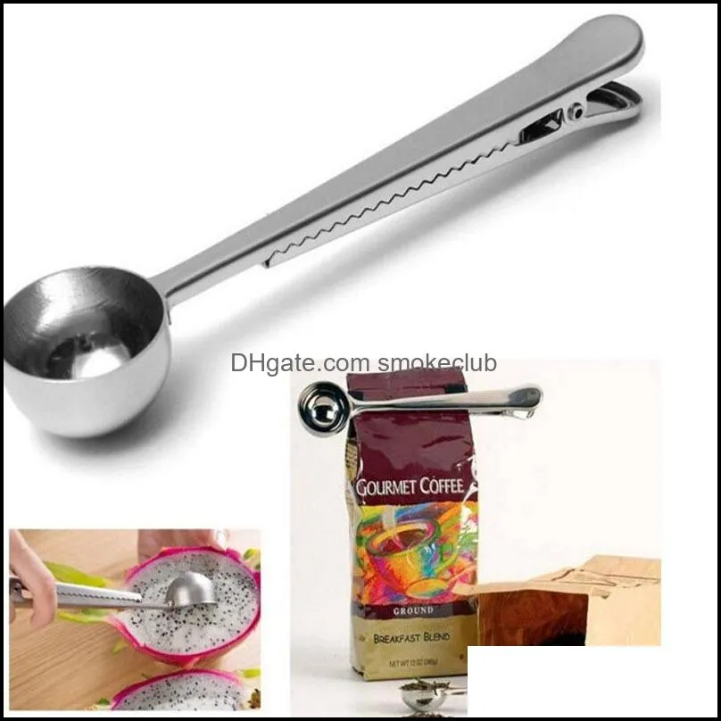 Stainless Steel Coffee Measuring Scoop With Bag Clip Sealing Multifunction Baking Measuring Spoon Seasoning Milk Ice Cream Scoop W52