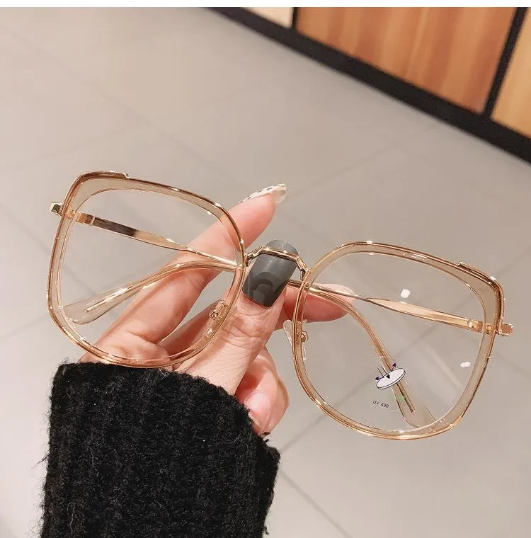 Sunglasses Men Women Anti-Blue Light Reading Glasses Vintage Large Square Eyeglasses Computer Eyewear Uv400 Metal Frame 957