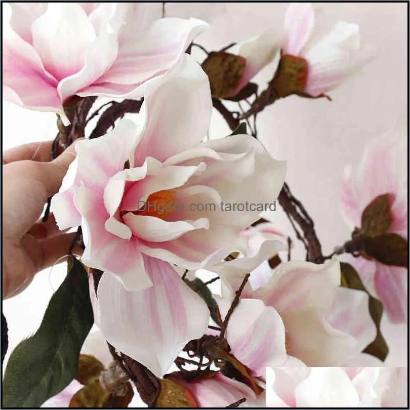 185cm Artificial Magnolia Flower Rattan Silk Fake Flower Vine Azalea Arbitrary Bending Branches Wedding Home Decor 220110