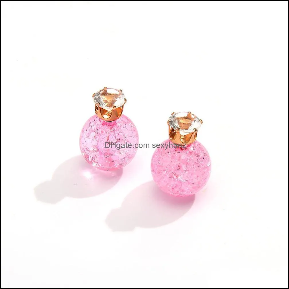 S1869 Hot Europe Fashion Jewelry Cute Glass Ball Earrings Double-sided Rhinstone Stud Earrings