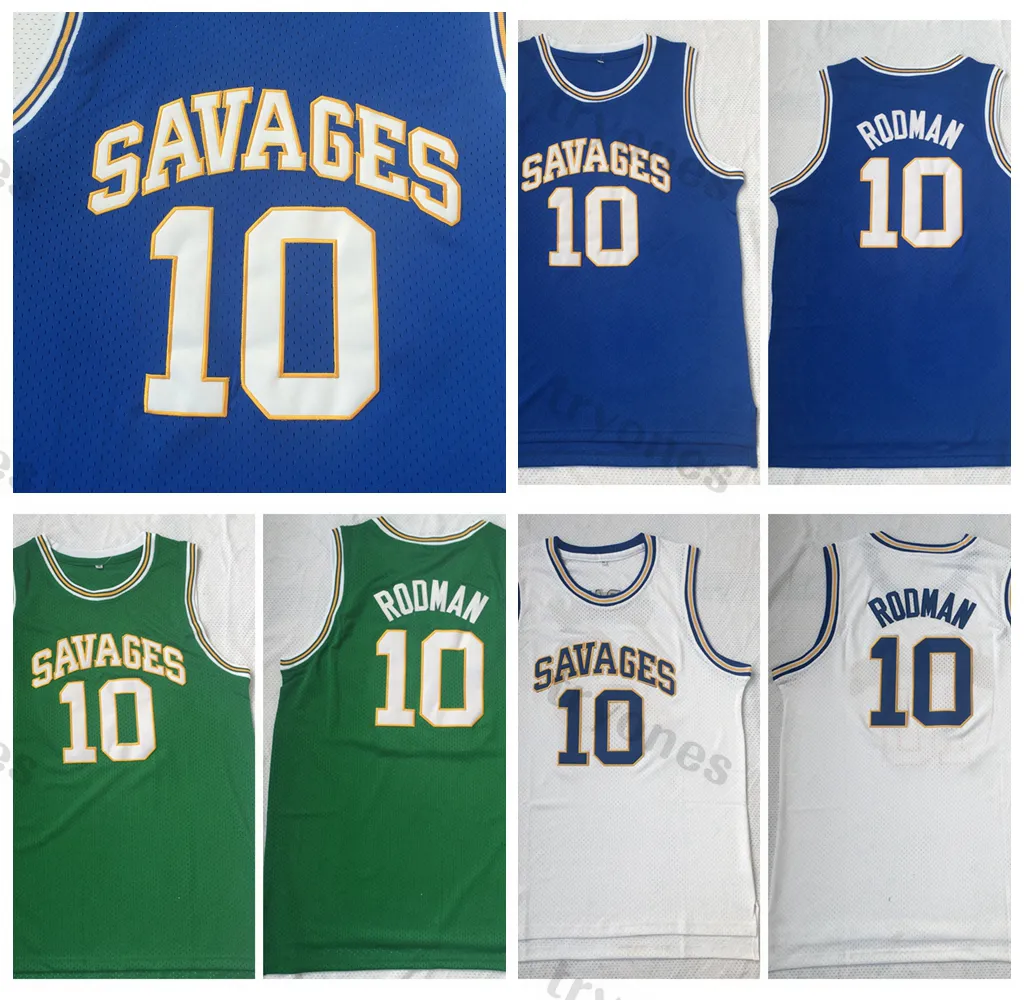 Mens Oklahoma Savages Dennis Rodman #10 대학 농구 유니폼 웜 셔츠 스티치 저지 S-XXL